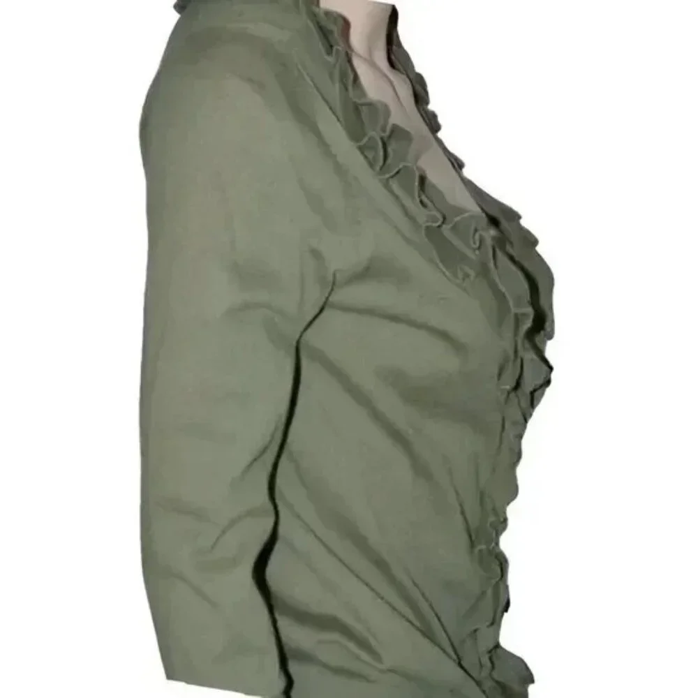 NWT Talbots Olive Sage Green Pima Cotton Ruffle V-Neck Cardigan Dress Sweater XS